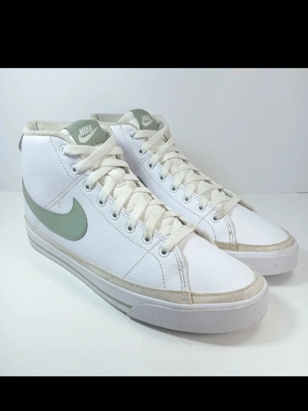 Nike Women’s White Court Legacy High-Top Sneakers with Light Green Swoosh